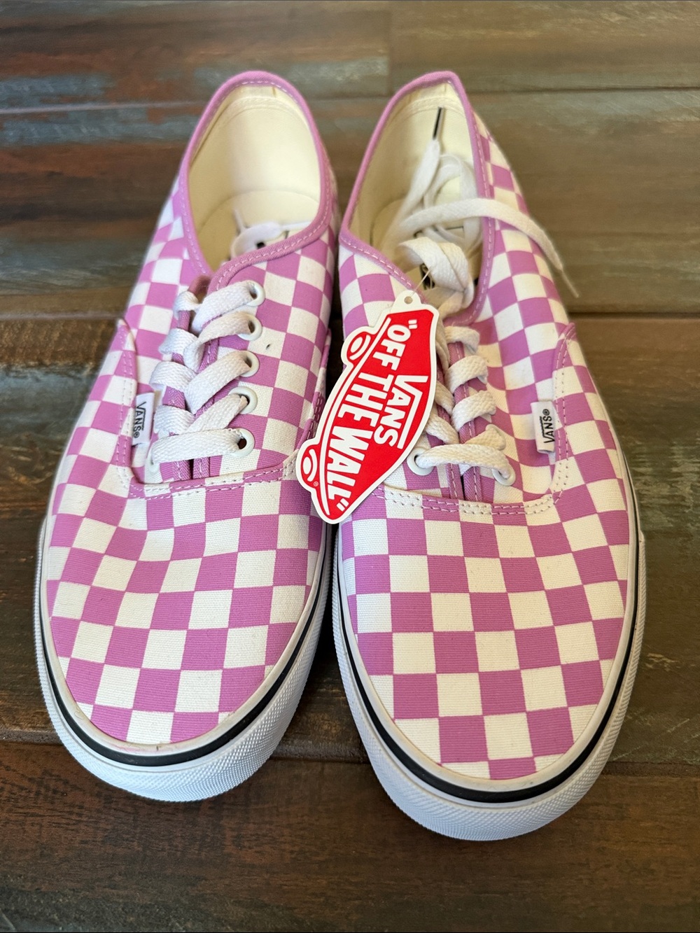 Vans Men or Women Checkerboard Lace-Up Sneakers - Pink & White Size 10.5 M-12W